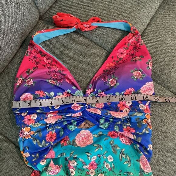 NWT JOHNNY WAS RAINBOW TWIST KEYHOLE ONE PIECE - Picture 10 of 11